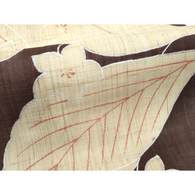 平和屋着物＊極上 夏物 つけ帯 草花文 銀彩 赤墨色地 麻 逸品