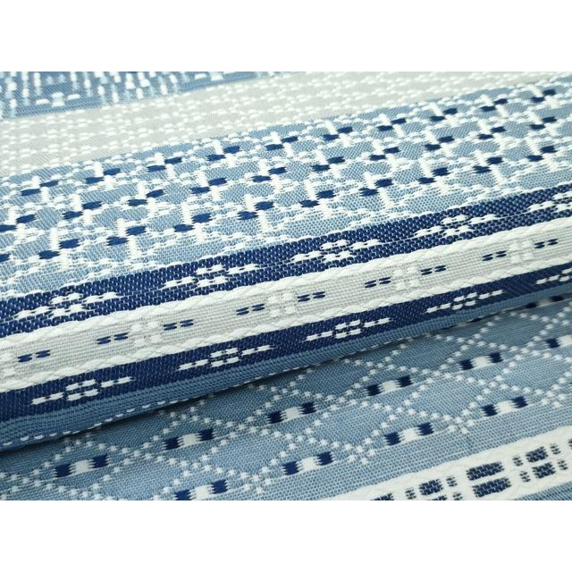 平和屋着物●極上　丸帯　花織　本藍　幾何学横段文　花唐草文　逸品　CZAA5124s6_7