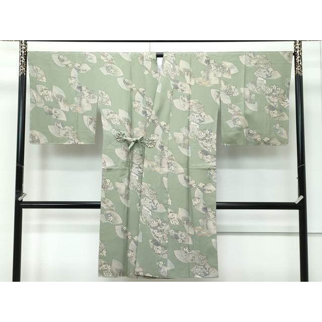 平和屋着物∞極上　道中着　ロング丈　地紙重ね風景花文　金彩　柳茶色地　羽裏：鳥獣戯画　逸品　未使用　CZAA5158s6 平和屋着物∞極上 道中着 ロング丈 地紙重ね風景花文 金彩 柳茶色地 羽