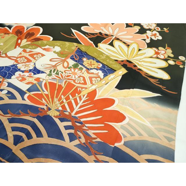 平和屋本店○極上 アンティーク 大正ロマン 振袖 駒刺繍 松竹梅扇面 