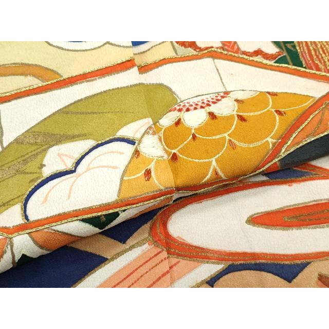 平和屋本店○極上 アンティーク 大正ロマン 振袖 駒刺繍 松竹梅扇面 
