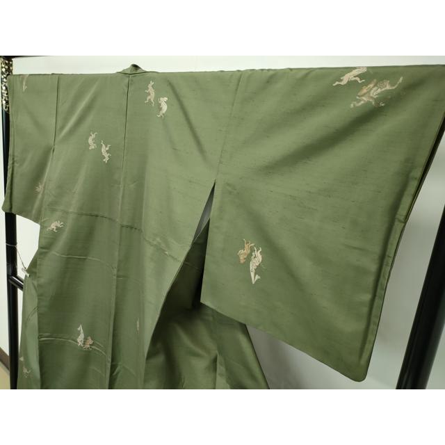 平和屋着物○極上 京の名門・菱屋六右ェ門 紬 鳥獣戯画 海松色地 逸品