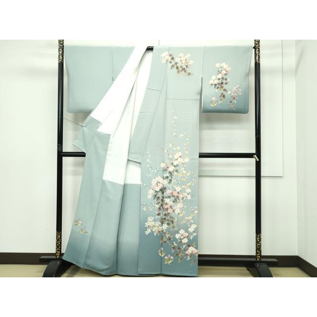 平和屋本店●極上　本加賀友禅作家　茶谷孝志　訪問着　草花文　暈し染め　青白橡色地　逸品　CZAA5408s6_1