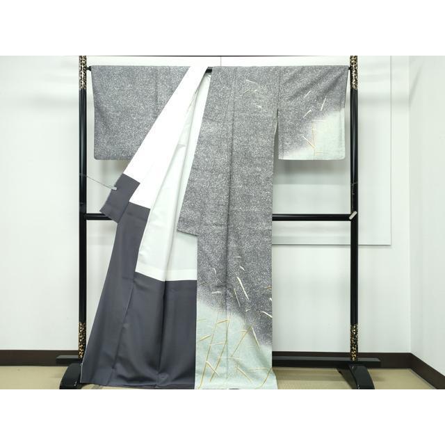 平和屋着物●極上 石川県指定無形文化財 牛首紬 白山工房 手織 現代の名工 京友禅 村田道宣 訪問着 雪持ち枝葉文 たたき染 逸品 CZAA5549s6