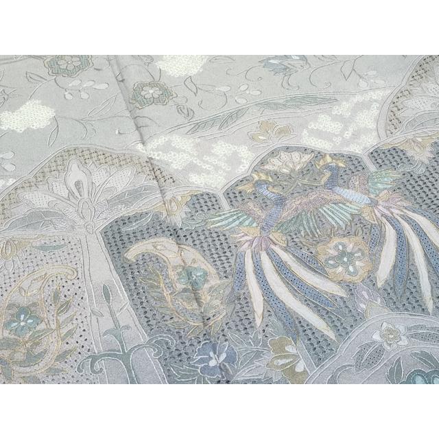 平和屋本店●極上　訪問着　総刺繍　中国三大刺繍　スワトウ相良刺繍　鳳凰花唐草文　利休白茶色地　金糸　逸品　CZAA5582s6_4