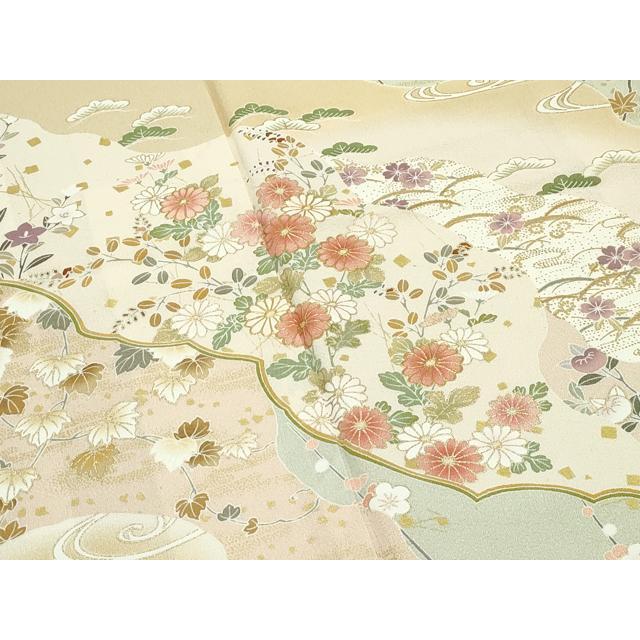 平和屋着物●極上　訪問着　道長草花文　暈し染め　金彩　榛色地　逸品　CZAA5612s6