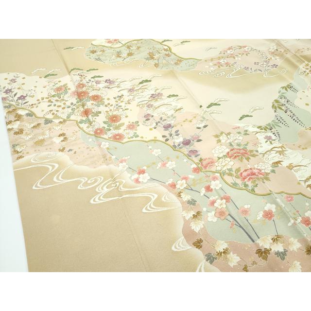平和屋着物●極上　訪問着　道長草花文　暈し染め　金彩　榛色地　逸品　CZAA5612s6