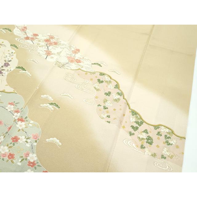 平和屋着物●極上　訪問着　道長草花文　暈し染め　金彩　榛色地　逸品　CZAA5612s6