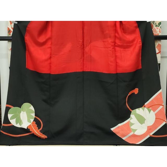 平和屋本店●極上　アンティーク　大正ロマン　振袖　駒刺繍　飛鶴草花文　黒地　金彩　逸品　CZAA5644s6_2