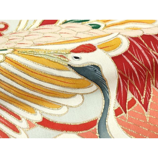 平和屋本店●極上　アンティーク　大正ロマン　振袖　駒刺繍　飛鶴草花文　黒地　金彩　逸品　CZAA5644s6_5