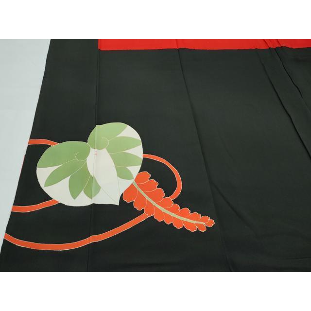平和屋本店●極上　アンティーク　大正ロマン　振袖　駒刺繍　飛鶴草花文　黒地　金彩　逸品　CZAA5644s6_6