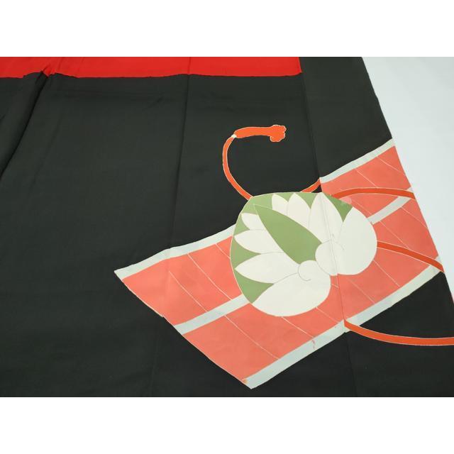 平和屋本店●極上　アンティーク　大正ロマン　振袖　駒刺繍　飛鶴草花文　黒地　金彩　逸品　CZAA5644s6_7