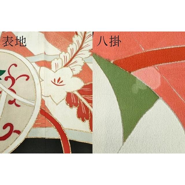 平和屋本店●極上　アンティーク　大正ロマン　振袖　駒刺繍　飛鶴草花文　黒地　金彩　逸品　CZAA5644s6_9