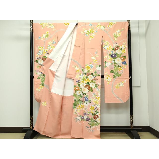 平和屋本店○極上 創業460年・千總 振袖 駒刺繍 籬草花文 金彩 深支子