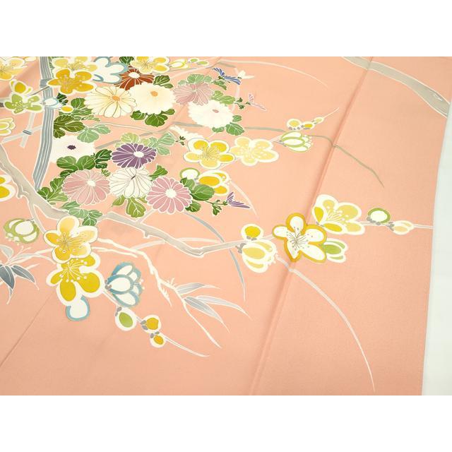 平和屋本店○極上 創業460年・千總 振袖 駒刺繍 籬草花文 金彩 深支子