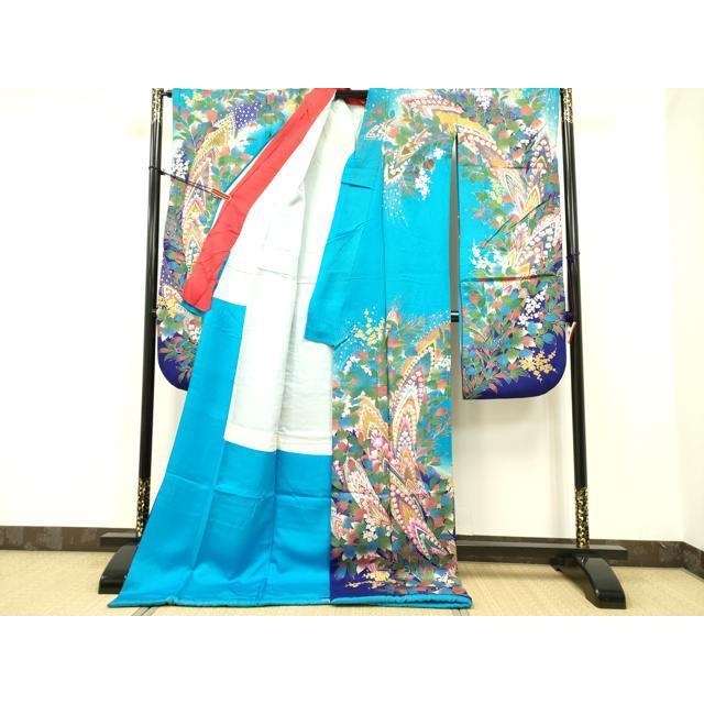 平和屋本店●お引きずり・お引き摺り・引き振袖 和装 結婚式 舞妓 芸妓 芸者 衣装　孔雀羽根草花文　暈し染め　金銀彩　逸品　DAAM4813yyy 平和屋本店○お引きずり・お引き摺り・引き振袖 和装 結婚式 舞妓 芸妓