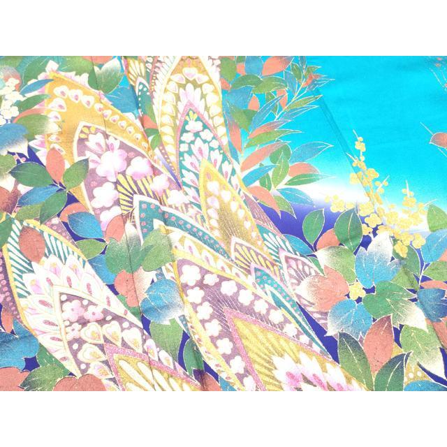 平和屋本店●お引きずり・お引き摺り・引き振袖 和装 結婚式 舞妓 芸妓 芸者 衣装　孔雀羽根草花文　暈し染め　金銀彩　逸品　DAAM4813yyy 平和屋本店○お引きずり・お引き摺り・引き振袖 和装 結婚式 舞妓 芸妓