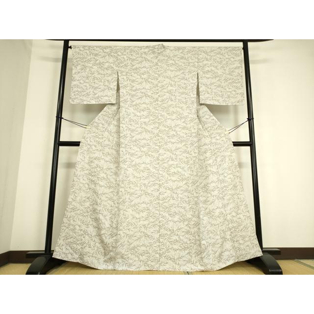 平和屋着物▽上質なお召 単衣 草葉文 ますいわ屋扱い 正絹 逸品