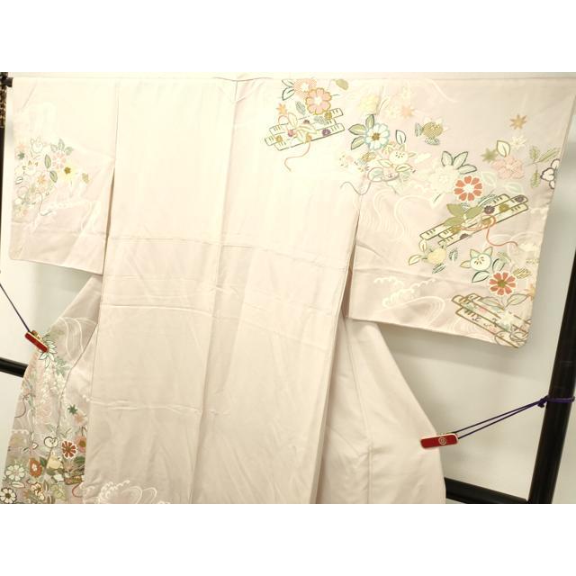 平和屋着物●訪問着　駒刺繍　立波籬枝花文　暈し染め　金彩　正絹　逸品　CABC6855yc 平和屋着物□訪問着 駒刺繍 立波枝梅笹文 暈し染め 正絹 逸品