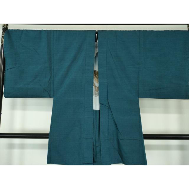 平和屋着物○極上 男性 紬 アンサンブル 長羽織 濃い紺鼠色 逸品