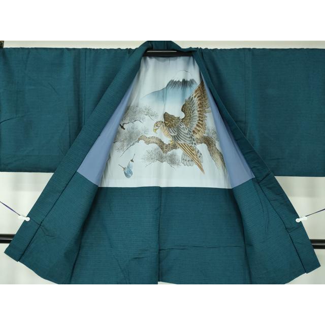 平和屋着物○男性 紬 アンサンブル 色無地 濃藍色 正絹 逸品 CABD0070ut