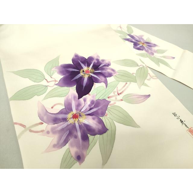 平和屋着物●染色作家　桐山紫香　手描き　塩瀬　九寸名古屋帯　草花文　正絹　逸品　DAAS3545ps 平和屋着物○染色作家 桐山紫香 手描き 塩瀬 九寸名古屋帯 草花