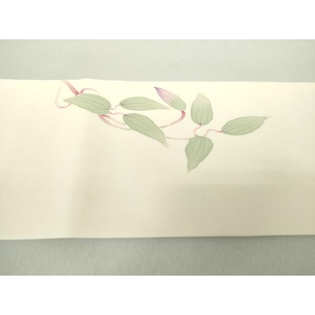 平和屋着物○染色作家 桐山紫香 手描き 塩瀬 九寸名古屋帯 草花