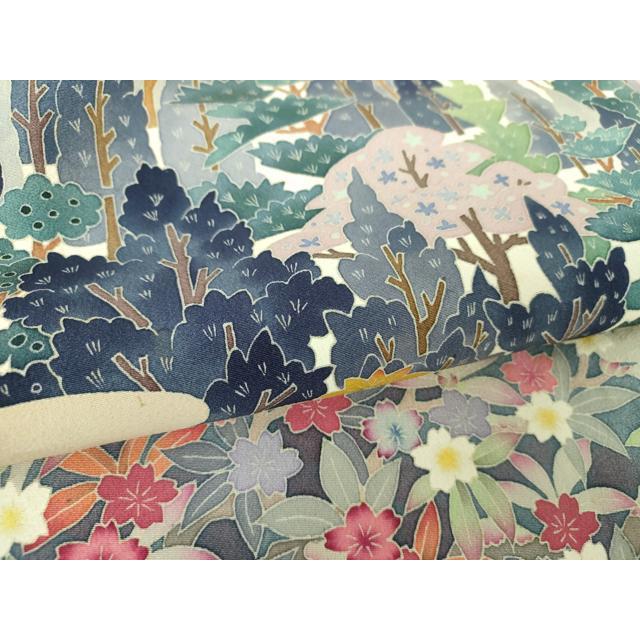 平和屋着物●本加賀友禅作家　百貫華峰　黒留袖　樹林風景文　正絹　逸品　CABE2095yc 平和屋着物○本加賀友禅作家 百貫華峰 黒留袖 風景花文 正絹 逸品
