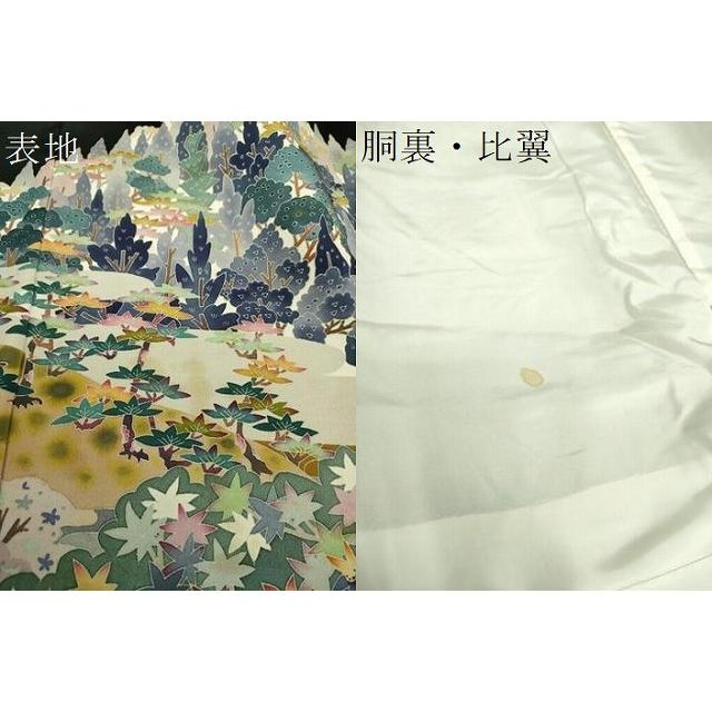 平和屋着物●本加賀友禅作家　百貫華峰　黒留袖　樹林風景文　正絹　逸品　CABE2095yc 平和屋着物○本加賀友禅作家 百貫華峰 黒留袖 風景花文 正絹 逸品