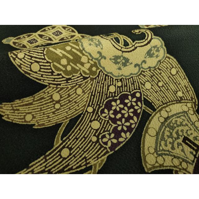 平和屋着物○九寸名古屋帯 型染 宝尽くし 黒地 鬼しぼ縮緬 正絹 逸品