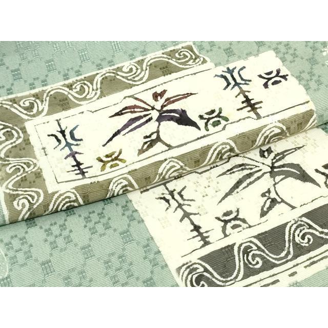 平和屋着物●塩瀬　九寸名古屋帯　花兎　金彩　正絹　逸品　CABF5289hy 平和屋着物○塩瀬 九寸名古屋帯 駒刺繍 御所車花文 黒地 金彩 正絹