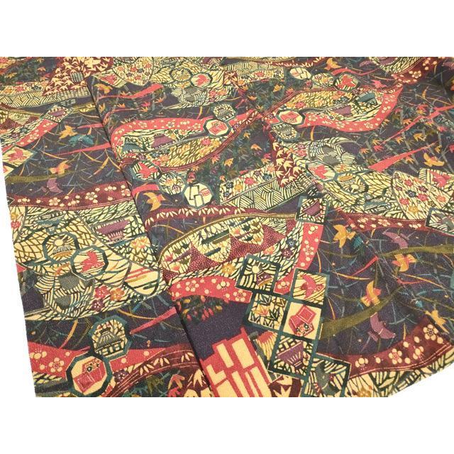 平和屋着物▽上質な小紋　単衣　鹿の子文様　鬼しぼ縮緬　正絹　逸品　AABC6167jh 平和屋着物○上質な小紋 型染め 風景草花文 鬼しぼ縮緬 正絹 逸品 未