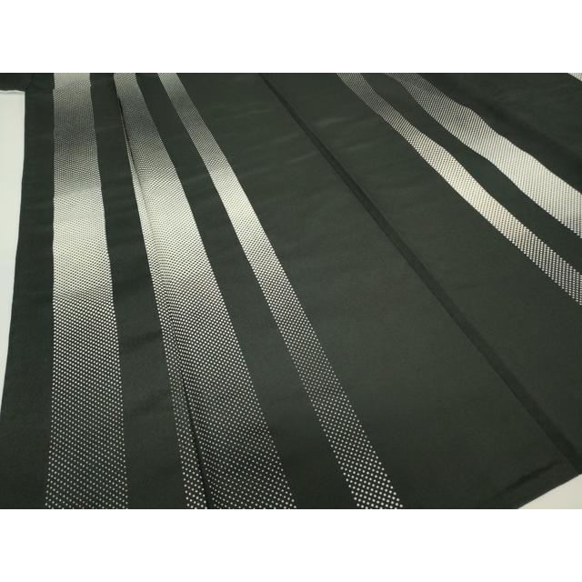 平和屋着物▽小紋　単衣　間道　黒地　洗える着物　未使用　DAAV5735az