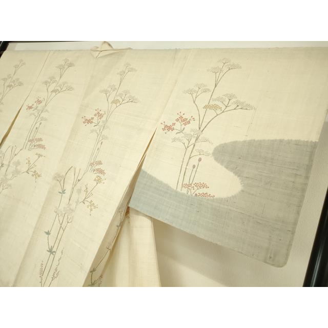 平和屋着物▽訪問着　単衣　生紬　霞枝花文　正絹　逸品　DAAV5791az 平和屋着物▽訪問着 単衣 生紬 霞枝花文 正絹 逸品 DAAV5791az : 平和