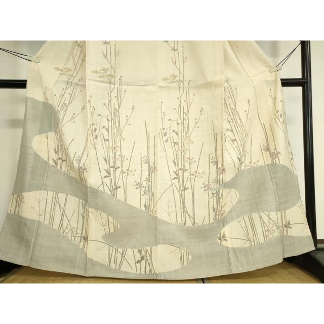 平和屋着物▽訪問着　単衣　生紬　霞枝花文　正絹　逸品　DAAV5791az 平和屋着物▽訪問着 単衣 生紬 霞枝花文 正絹 逸品 DAAV5791az : 平和