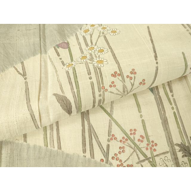 平和屋着物▽訪問着　単衣　生紬　霞枝花文　正絹　逸品　DAAV5791az 平和屋着物▽訪問着 単衣 生紬 霞枝花文 正絹 逸品 DAAV5791az : 平和