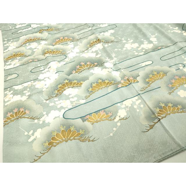 平和屋着物○創業460年・千總 色留袖 刺繍 霞枝梅松文 月白色地 金彩