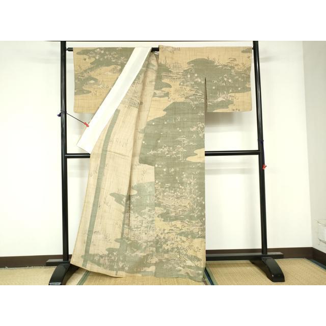 平和屋着物▽染織の名門 しょうざん 生紬 訪問着 単衣 草花文 正絹