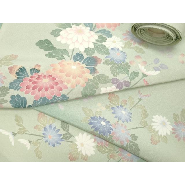 平和屋着物○十日町友禅作家 岡村蒼風 付下げ 反物 着尺 菊 萩 暈し