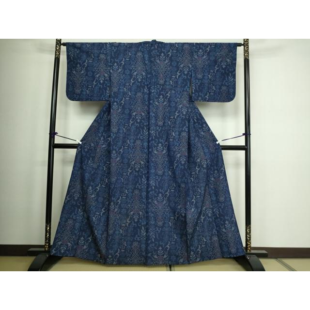 平和屋着物▽本場大島紬　薩摩結城　単衣　洋花文　正絹　逸品　DAAW9223sf 平和屋着物▽本場大島紬 薩摩結城 単衣 洋花文 正絹 逸品 DAAW9223sf