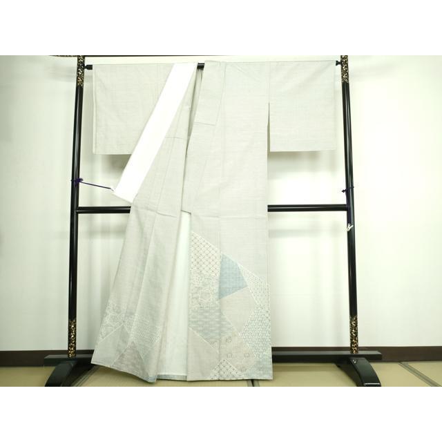 平和屋着物▽訪問着　結城紬　単衣　100亀甲　唐草文　正絹　逸品　DAAW9422sf 平和屋着物▽訪問着 結城紬 単衣 100亀甲 唐草文 正絹 逸品 DAAW9422sf