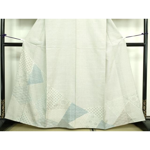 平和屋着物▽訪問着　結城紬　単衣　100亀甲　唐草文　正絹　逸品　DAAW9422sf 平和屋着物▽訪問着 結城紬 単衣 100亀甲 唐草文 正絹 逸品 DAAW9422sf