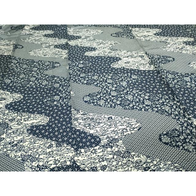 平和屋着物▽上質な小紋　単衣　藍　型染め　花唐草文　正絹　逸品　DAAW9428sf