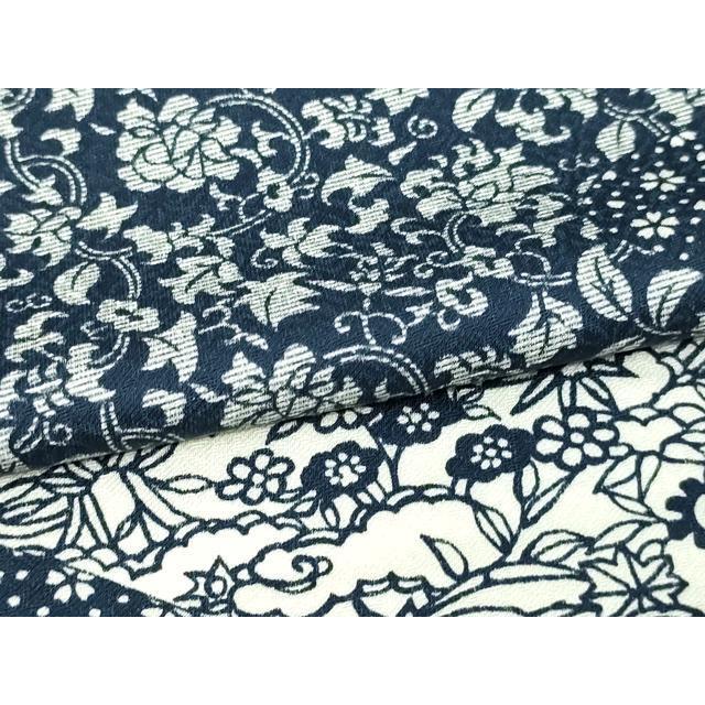 平和屋着物▽上質な小紋　単衣　藍　型染め　花唐草文　正絹　逸品　DAAW9428sf