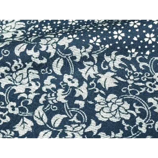 平和屋着物▽上質な小紋　単衣　藍　型染め　花唐草文　正絹　逸品　DAAW9428sf