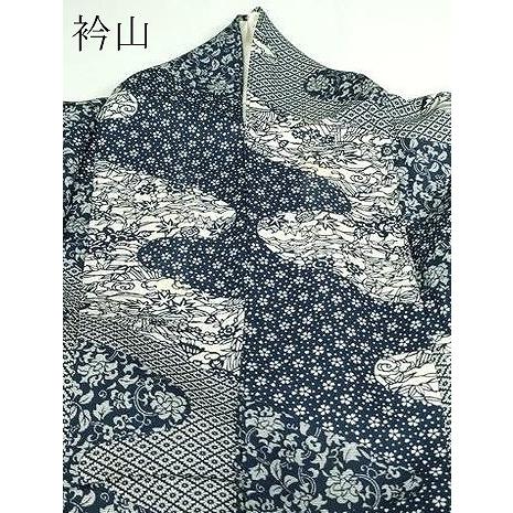 平和屋着物▽上質な小紋　単衣　藍　型染め　花唐草文　正絹　逸品　DAAW9428sf