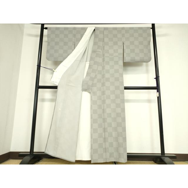 平和屋着物▽保科土山　江戸小紋　単衣　角通し　市松柄　正絹　逸品　DAAX3093az
