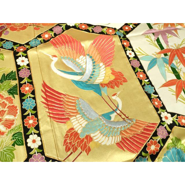 平和屋着物●豪華振袖　駒刺繍　亀甲飛鶴吉祥花文　本金箔　正絹　逸品　DAAX4378ps 平和屋着物○豪華振袖 駒刺繍 亀甲飛鶴吉祥花文 本金箔
