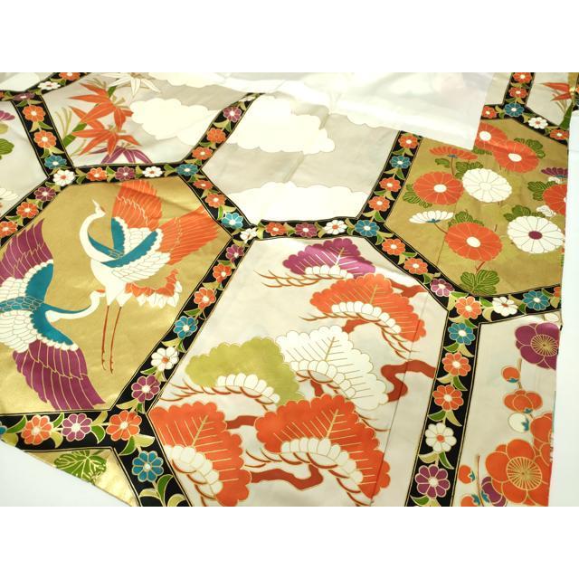 平和屋着物●豪華振袖　駒刺繍　亀甲飛鶴吉祥花文　本金箔　正絹　逸品　DAAX4378ps 平和屋着物○豪華振袖 駒刺繍 亀甲飛鶴吉祥花文 本金箔