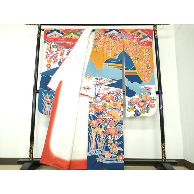 平和屋着物○和染紅型 栗山紅型 栗山吉三郎 振袖 流水風景花文